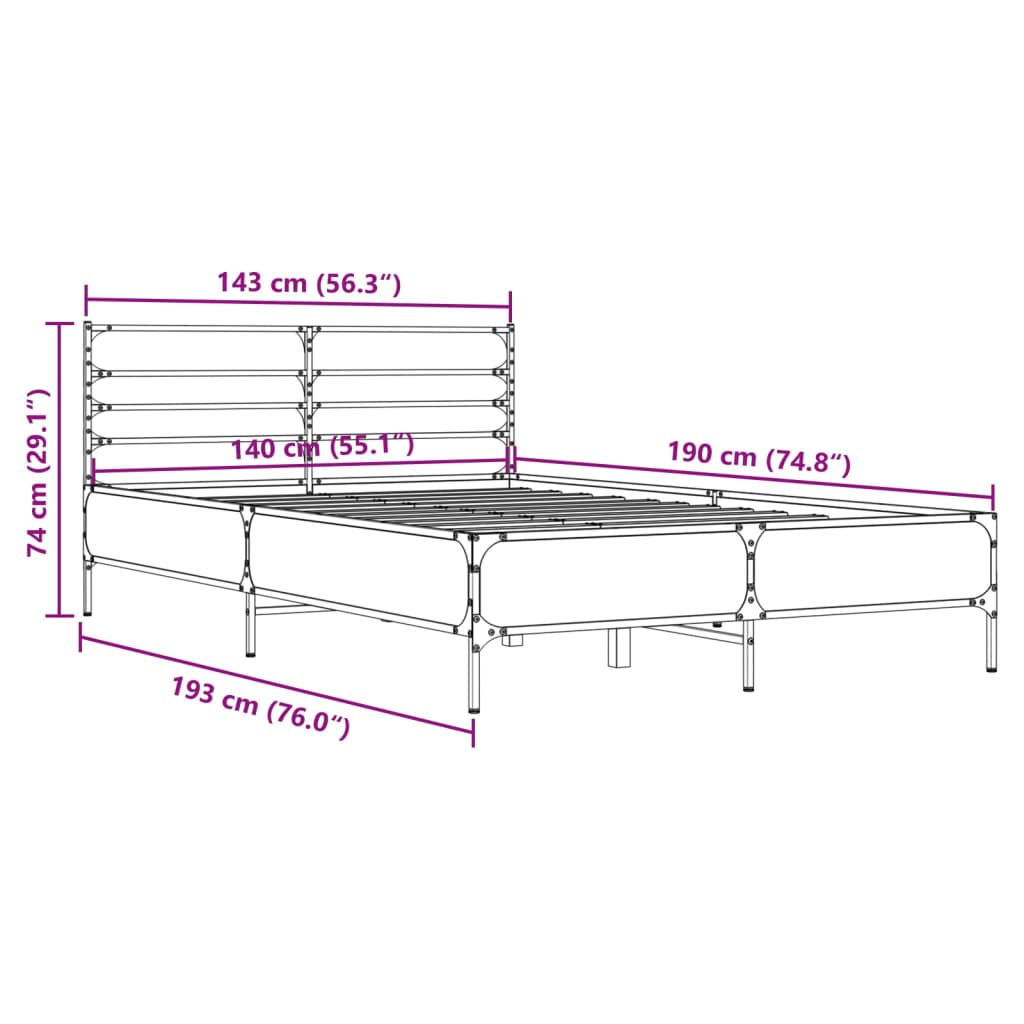 Cadre de lit sans matelas chêne marron 140x190 cm