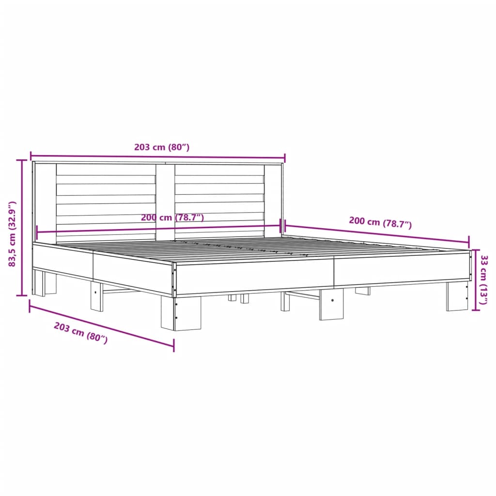 Bed frame without mattress sonoma oak 200x200 cm