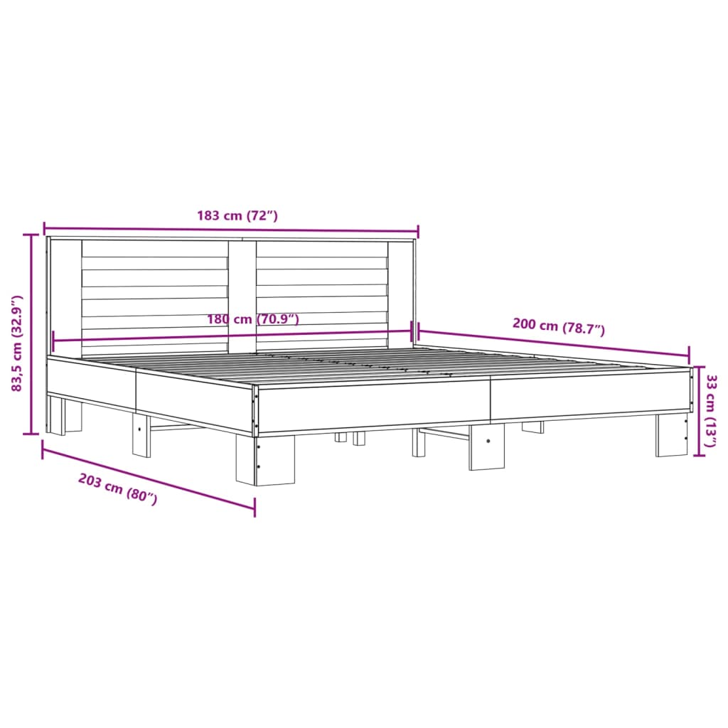 Cadre de lit sans matelas chêne sonoma 180x200 cm