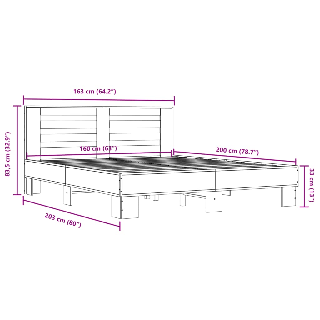 Cadre de lit sans matelas sonoma gris 160x200 cm