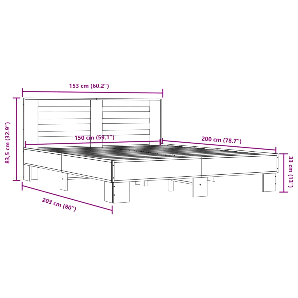 Cadre de lit sans matelas chêne fumé 150x200 cm