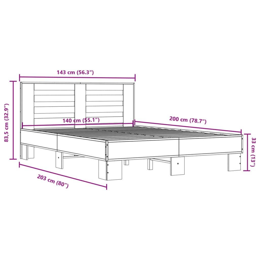 Bed frame without mattress sonoma oak 140x200 cm