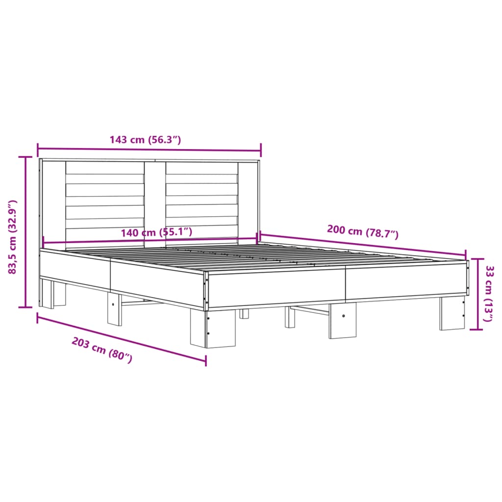 Cadre de lit sans matelas chêne fumé 140x200 cm