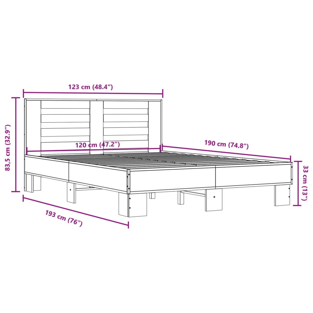 Cadre de lit sans matelas chêne marron 120x190 cm