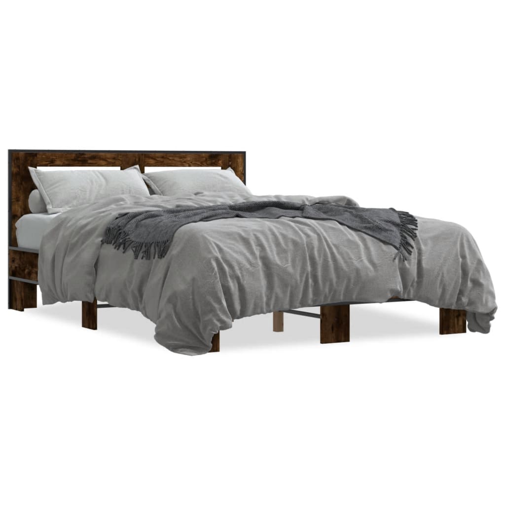 Bed frame without mattress smoked oak 135x190 cm