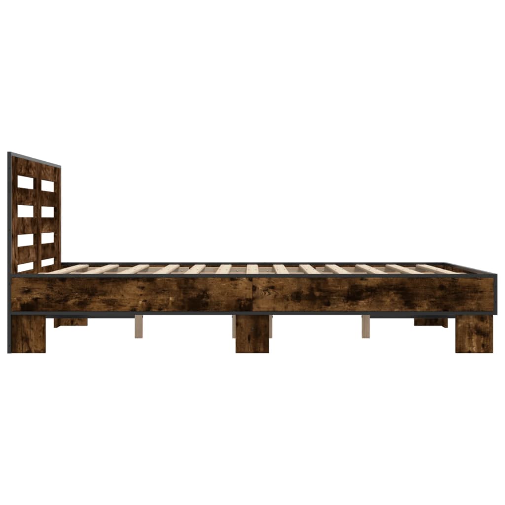 Bed frame without mattress smoked oak 135x190 cm