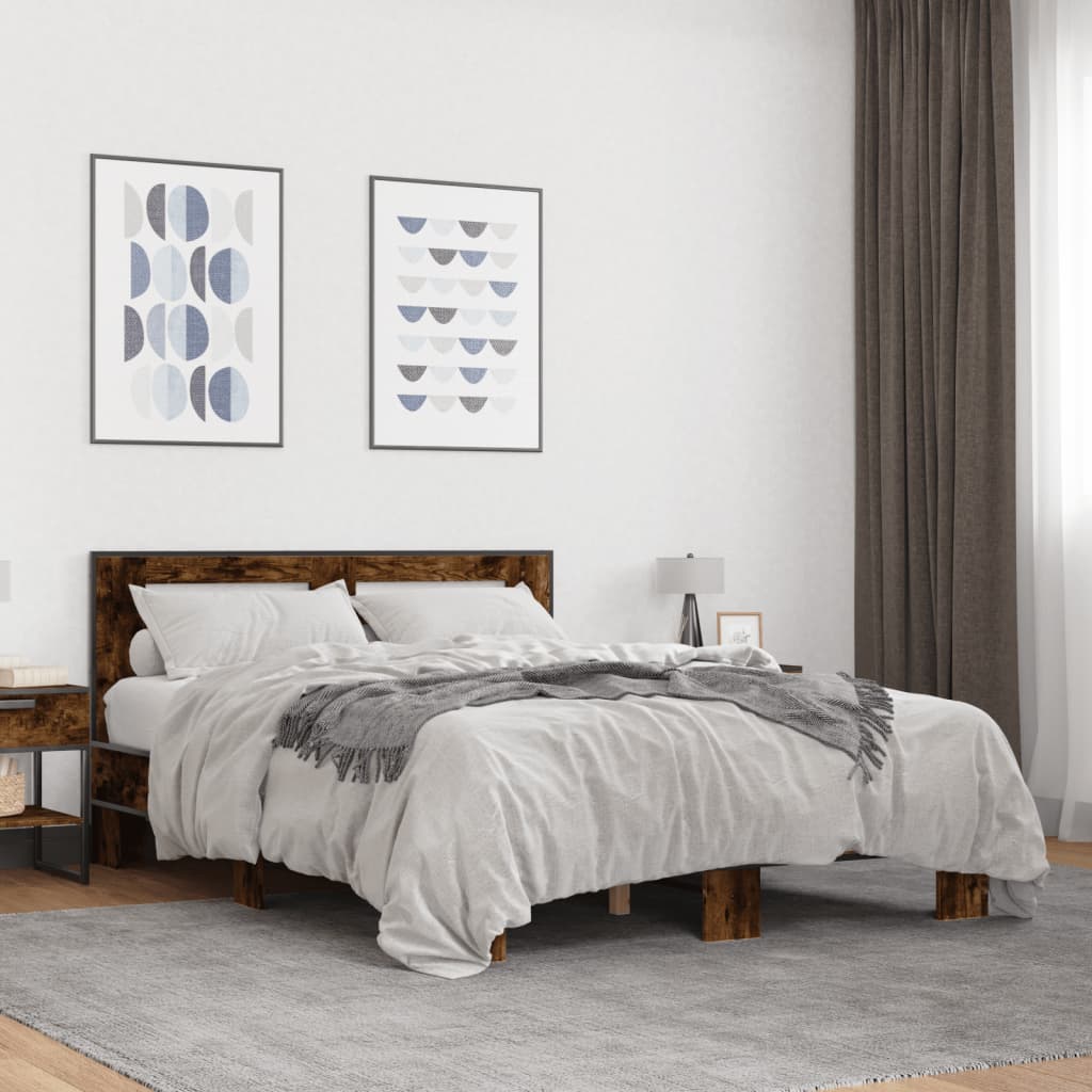 Bed frame without mattress smoked oak 135x190 cm