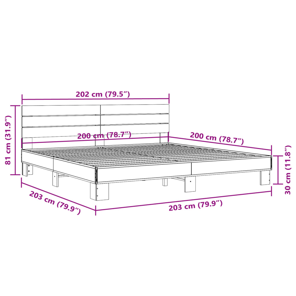 Bed frame without mattress sonoma oak 200x200 cm