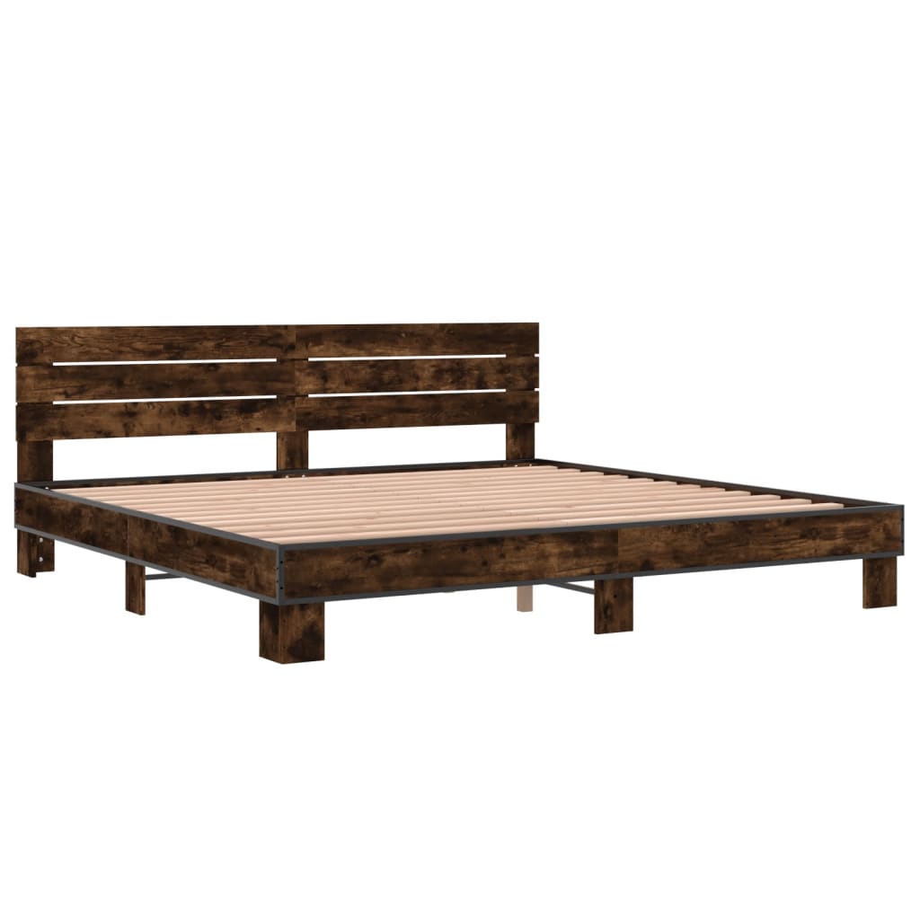 Bed frame without mattress smoked oak 200x200 cm