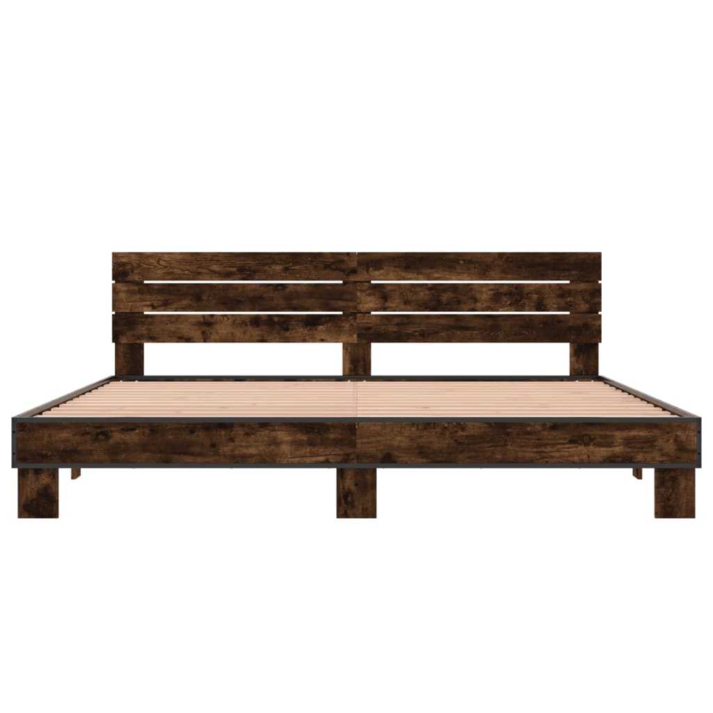 Bed frame without mattress smoked oak 200x200 cm