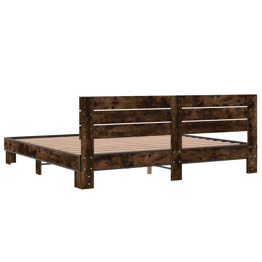 Bed frame without mattress smoked oak 200x200 cm