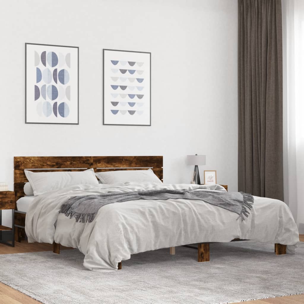 Bed frame without mattress smoked oak 200x200 cm