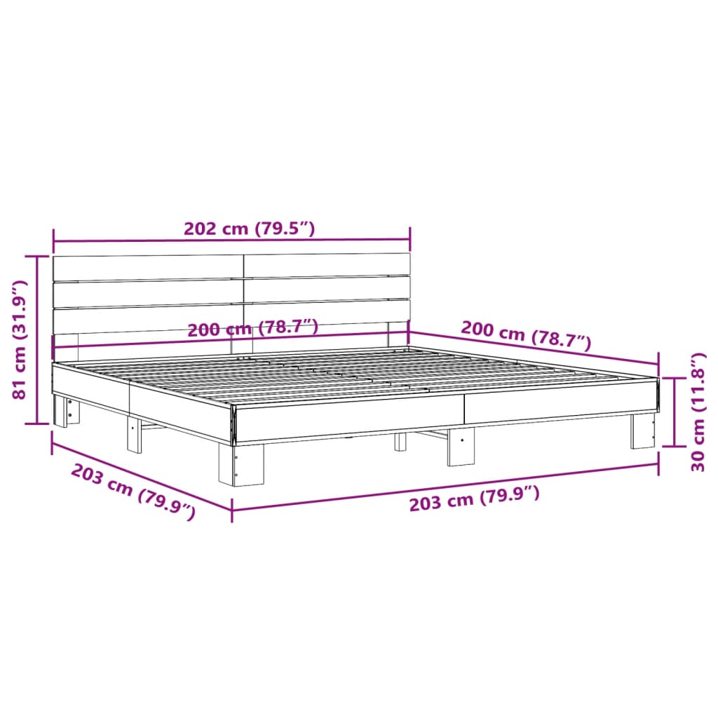 Bed frame without mattress brown oak 200x200 cm