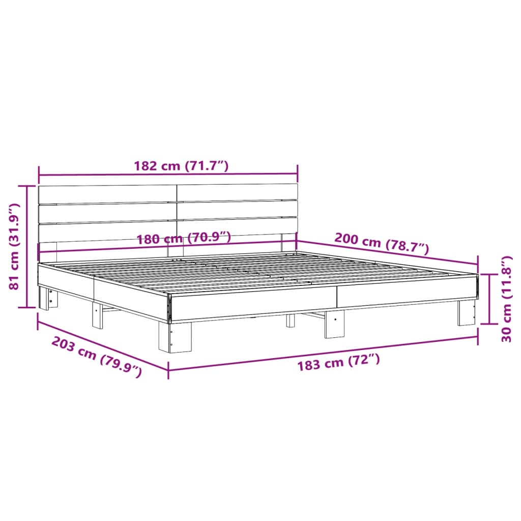 Bed frame without mattress smoked oak 180x200 cm