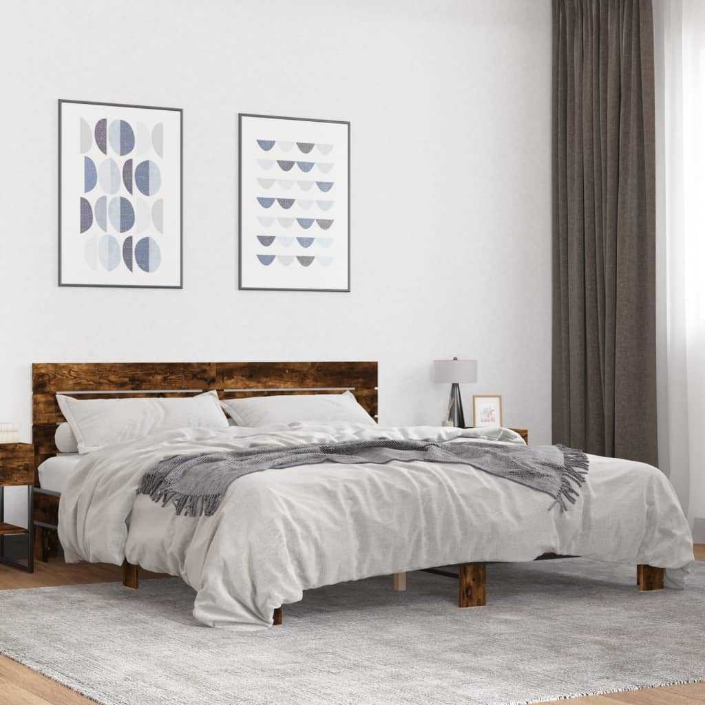 Bed frame without mattress smoked oak 180x200 cm