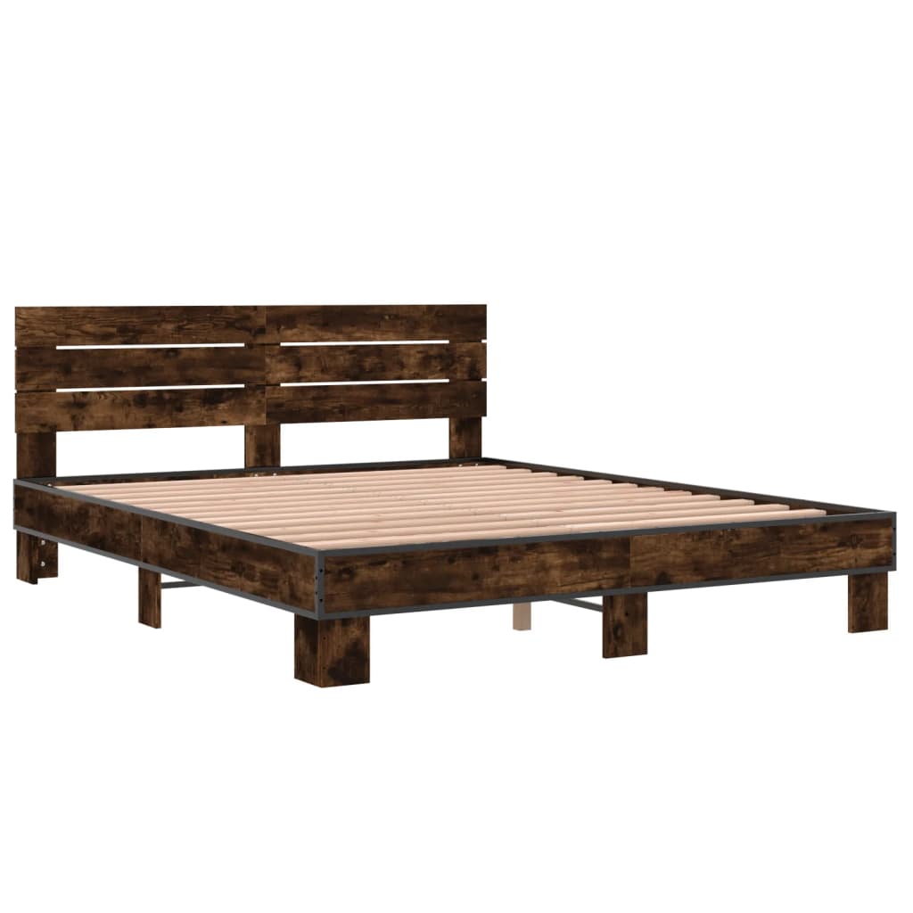 Bed frame without mattress smoked oak 160x200 cm