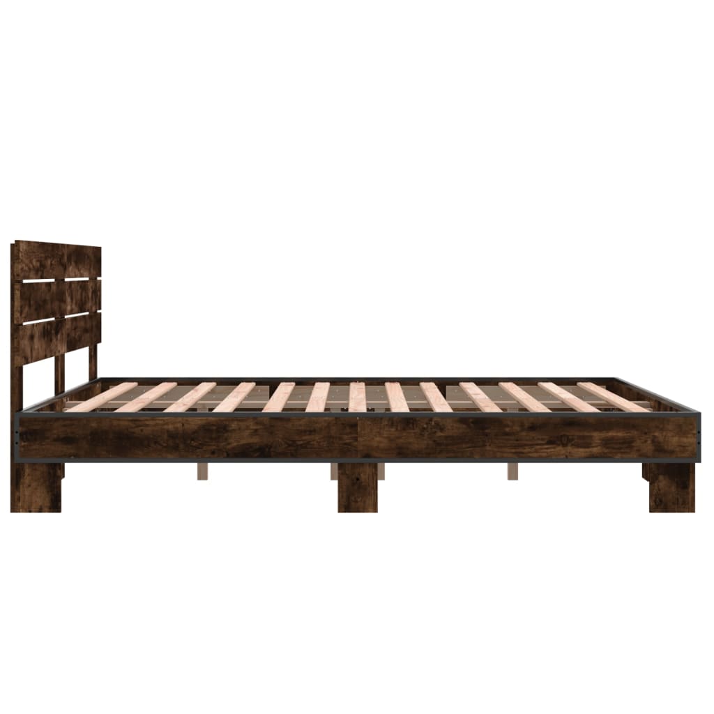 Bed frame without mattress smoked oak 160x200 cm