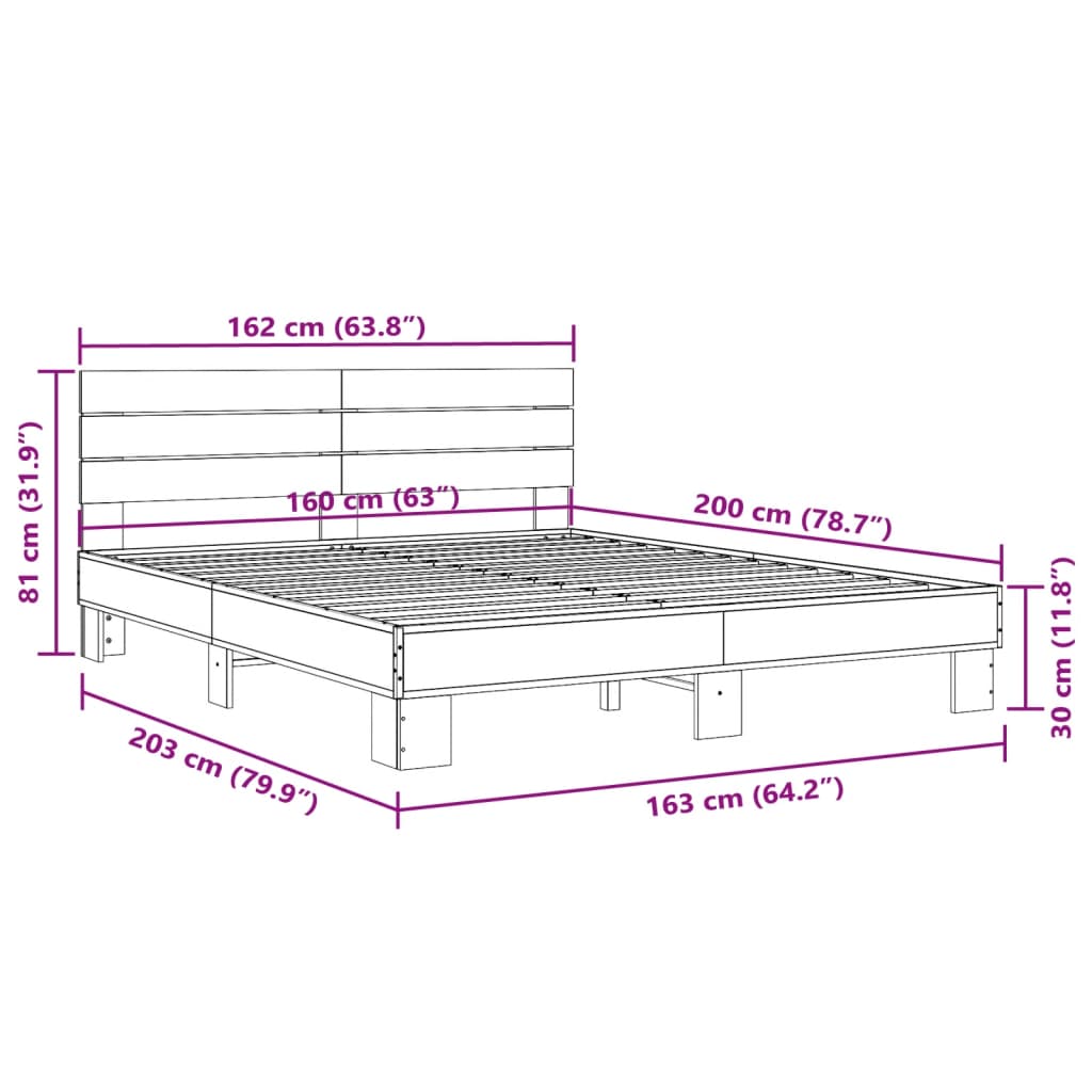 Bed frame without mattress smoked oak 160x200 cm