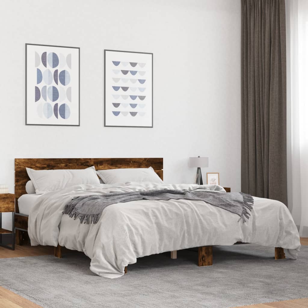 Bed frame without mattress smoked oak 160x200 cm