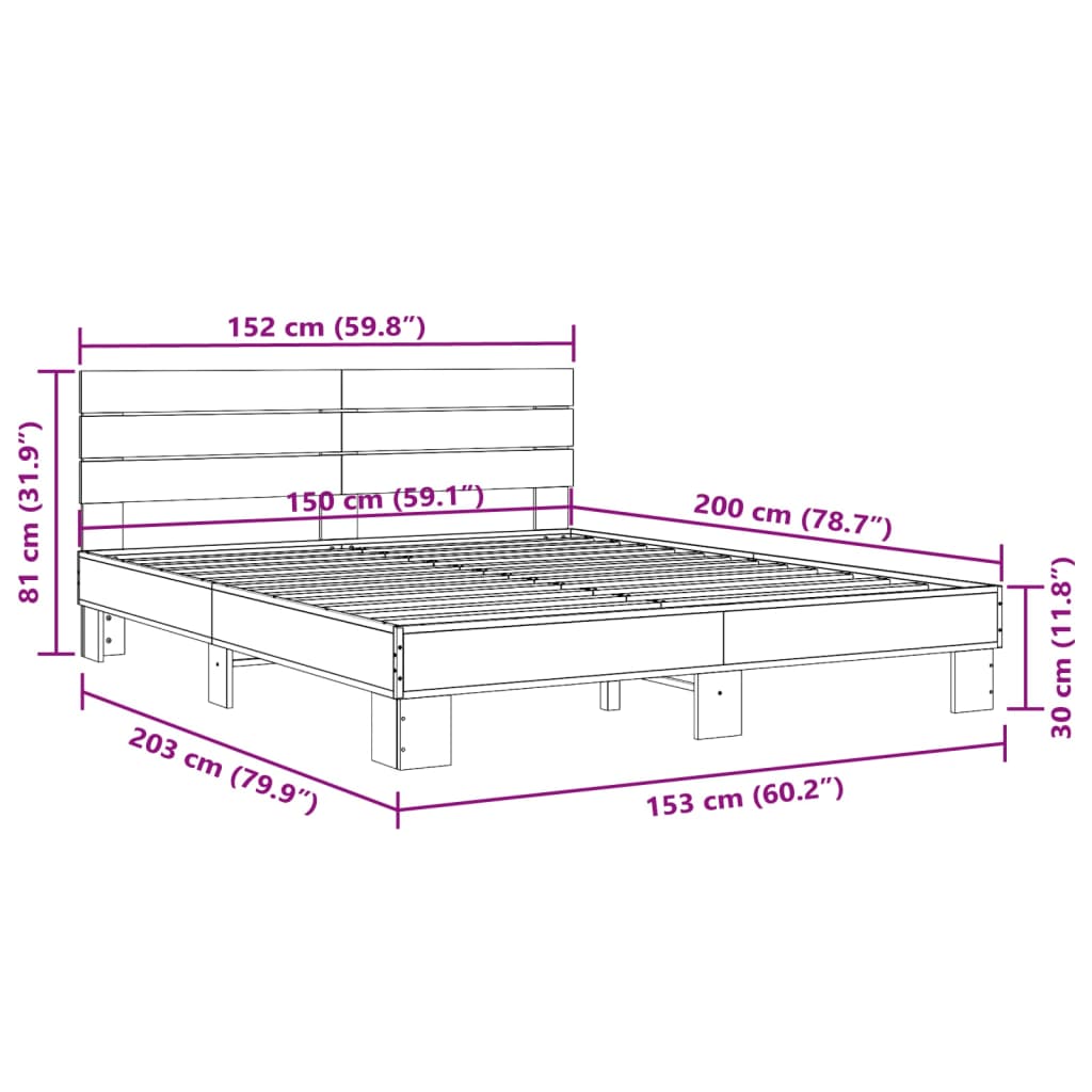 Bed frame without mattress sonoma oak 150x200 cm