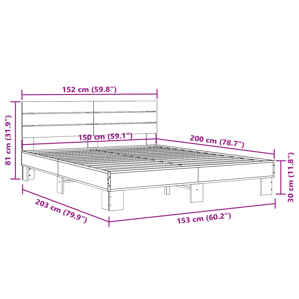 Bed frame without mattress sonoma gray 150x200 cm