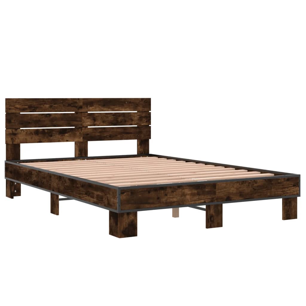 Bed frame without mattress smoked oak 140x200 cm