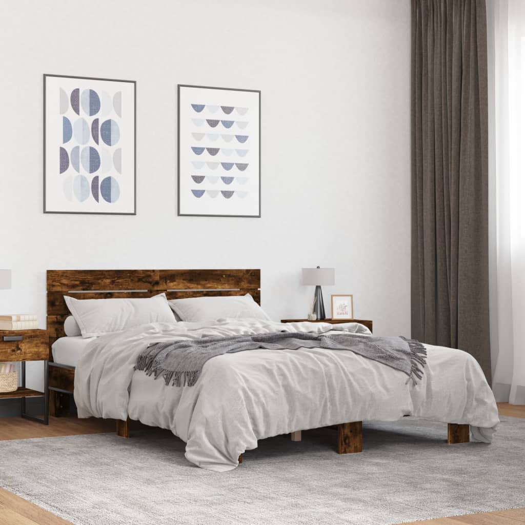 Bed frame without mattress smoked oak 140x200 cm