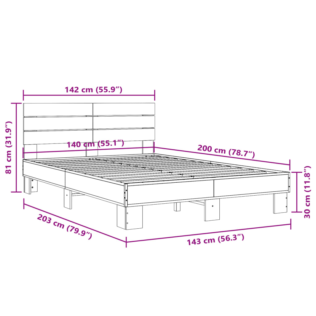 Bed frame without mattress sonoma gray 140x200 cm