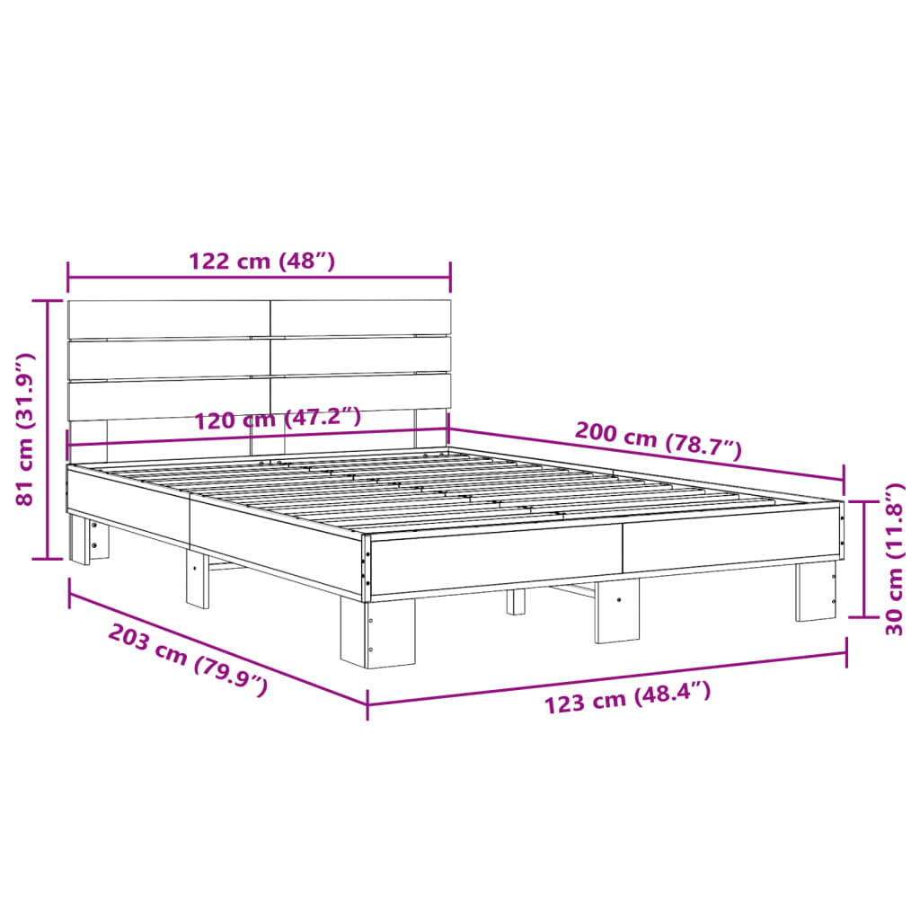 Cadre de lit sans matelas chêne marron 120x200 cm