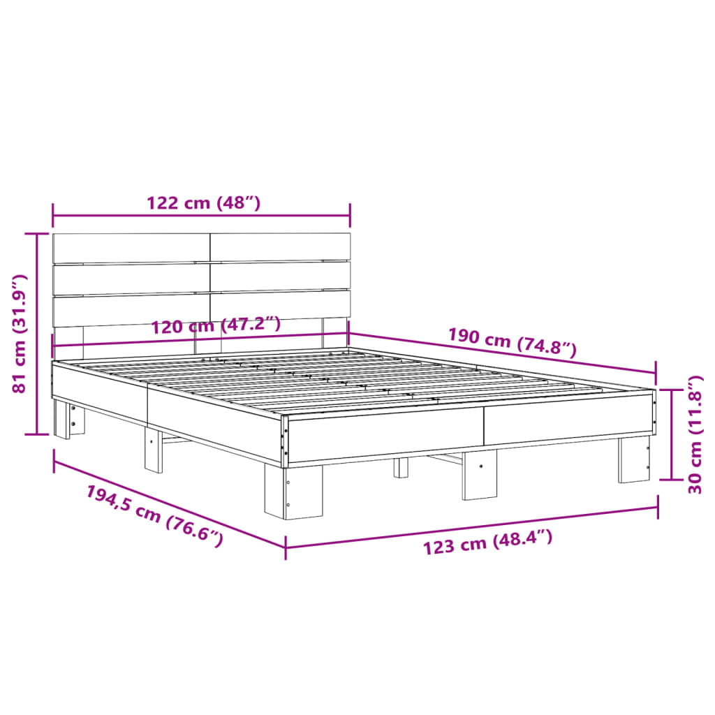 Cadre de lit sans matelas sonoma gris 120x190 cm