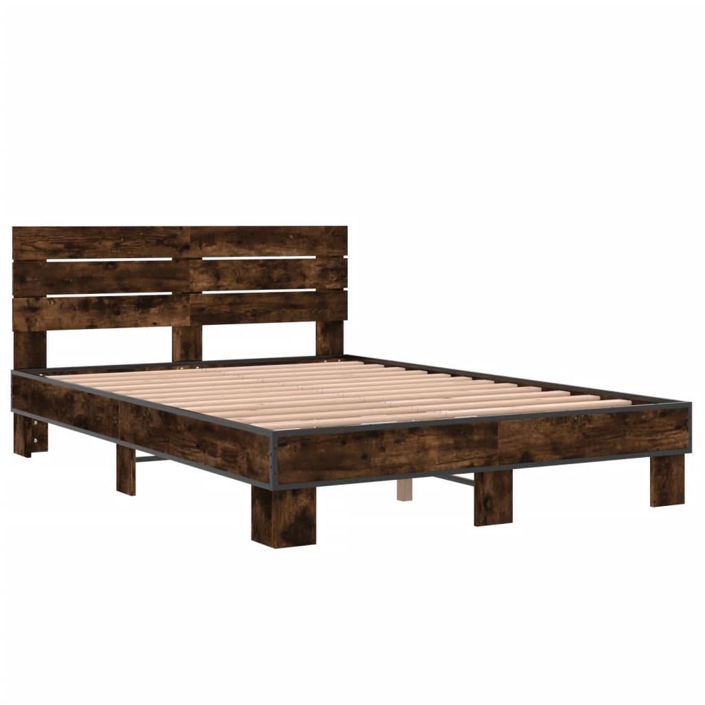 Bed frame without mattress smoked oak 135x190 cm