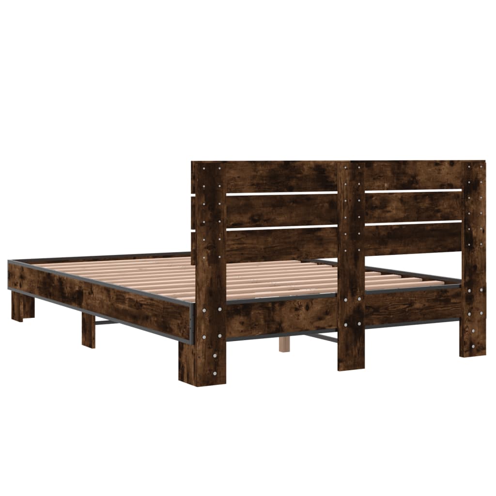 Bed frame without mattress smoked oak 135x190 cm