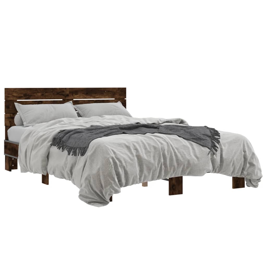 Bed frame without mattress smoked oak 140x190 cm