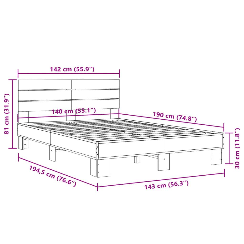 Bed frame without mattress smoked oak 140x190 cm