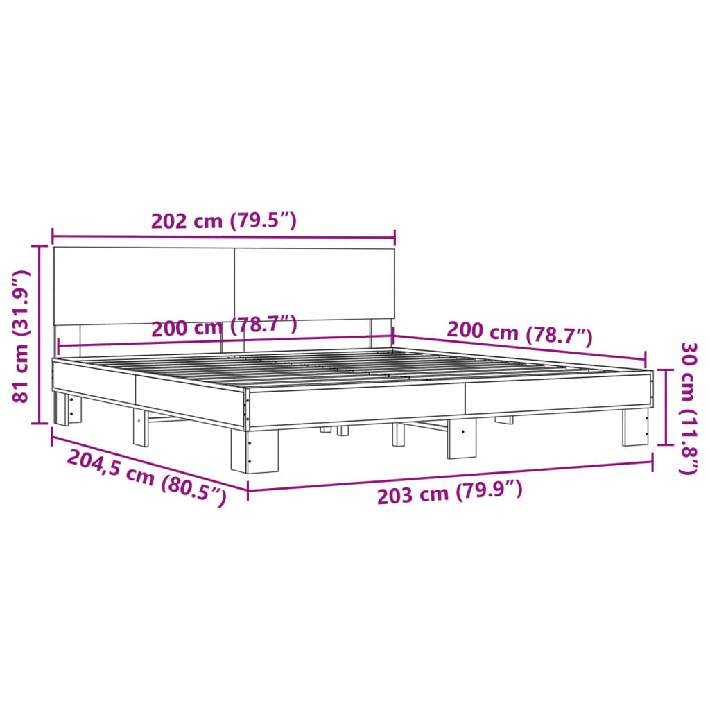 Bed frame without mattress sonoma oak 200x200 cm