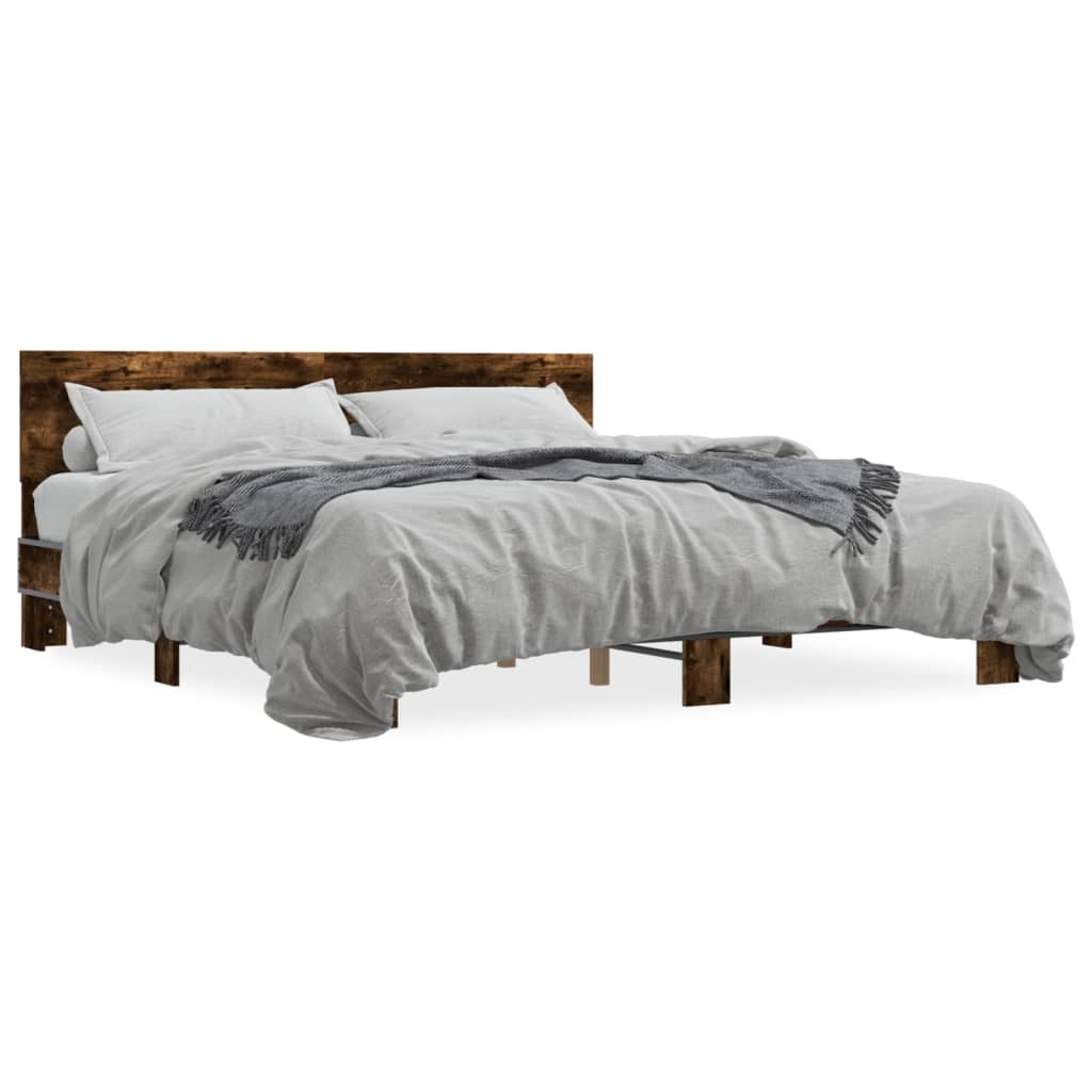 Bed frame without mattress smoked oak 200x200 cm