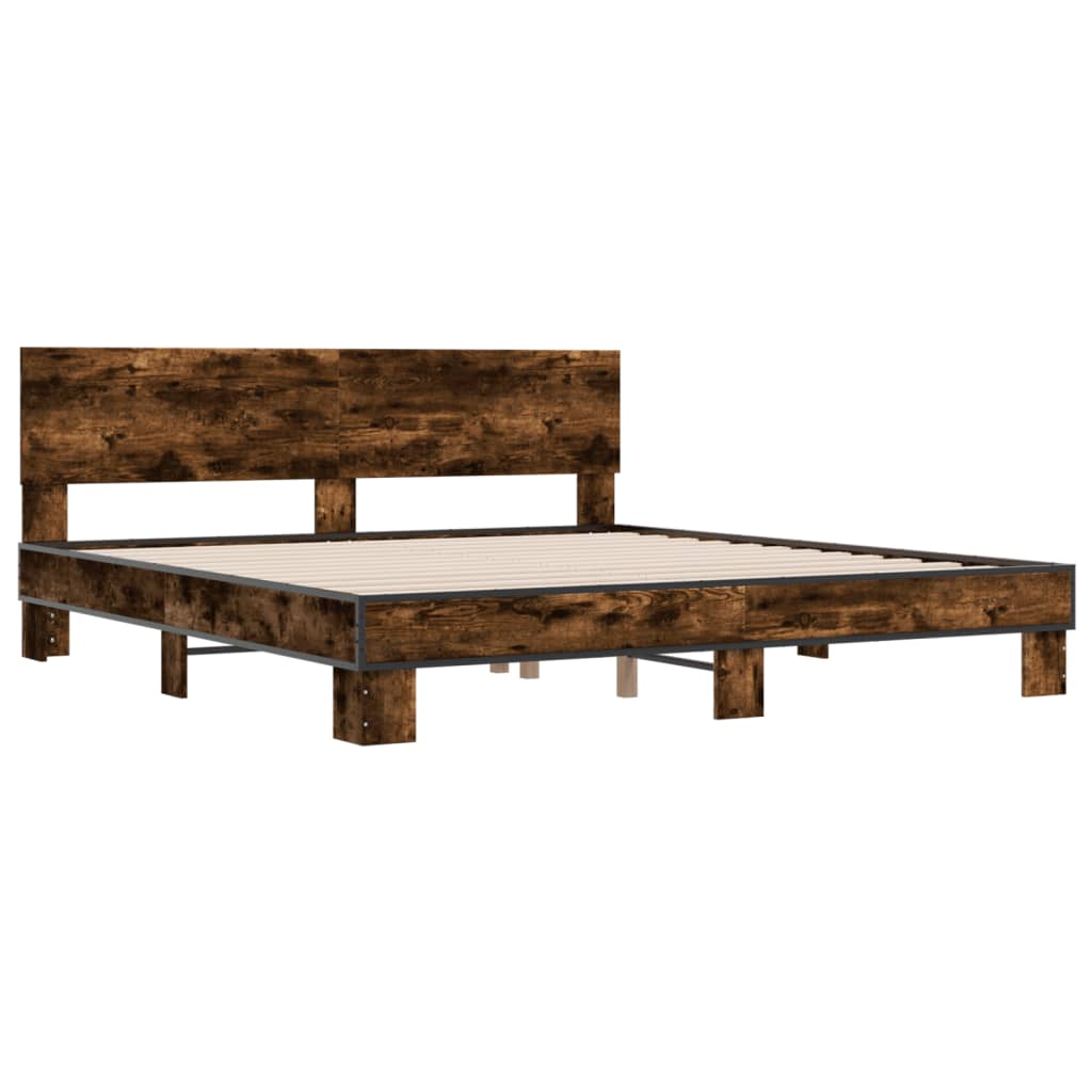 Bed frame without mattress smoked oak 200x200 cm