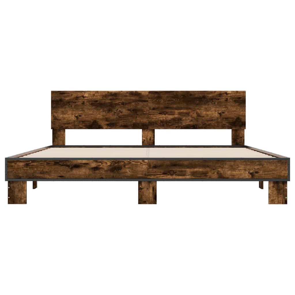 Bed frame without mattress smoked oak 200x200 cm