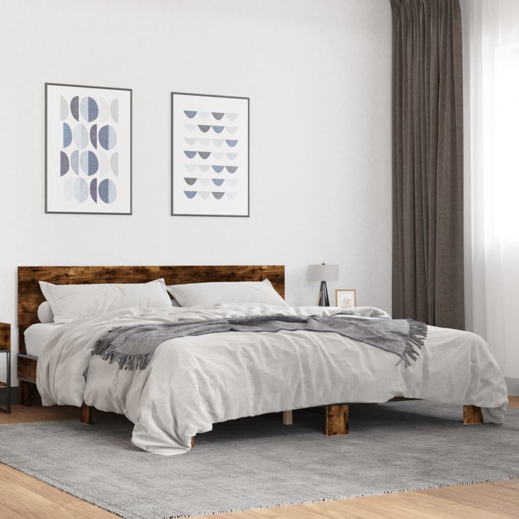 Bed frame without mattress smoked oak 200x200 cm