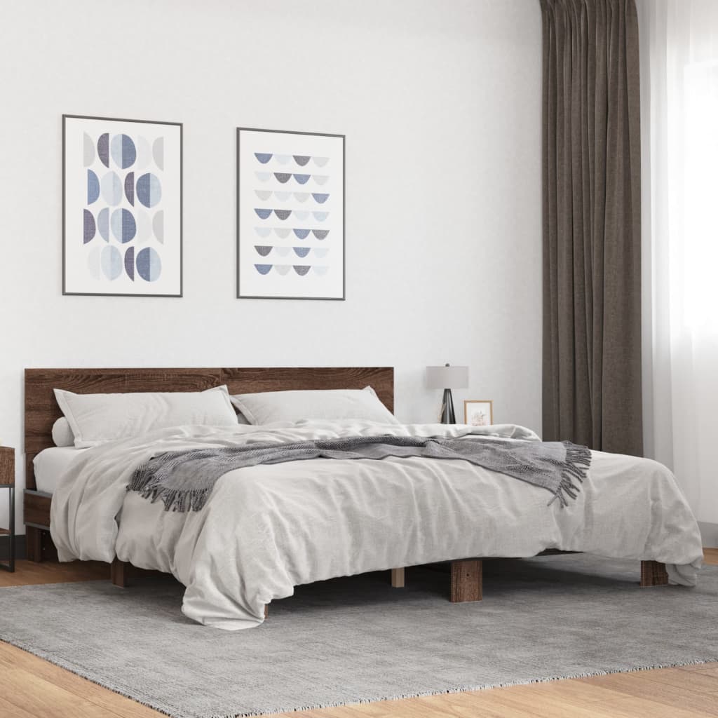 Bed frame without mattress brown oak 200x200 cm