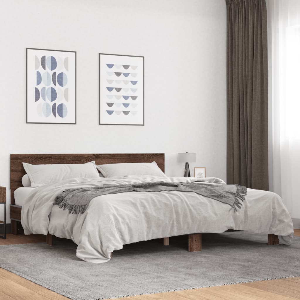 Bed frame without mattress brown oak 180x200 cm