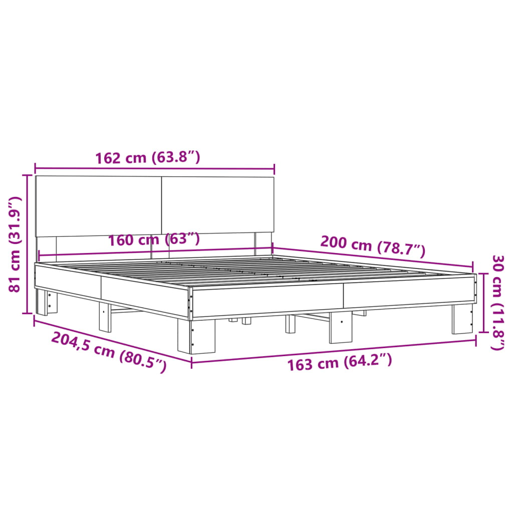 Cadre de lit sans matelas chêne sonoma 160x200 cm