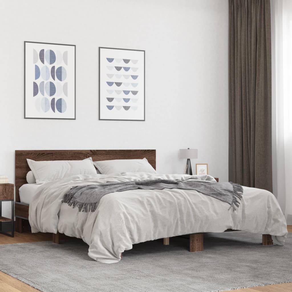 Bed frame without mattress brown oak 160x200 cm