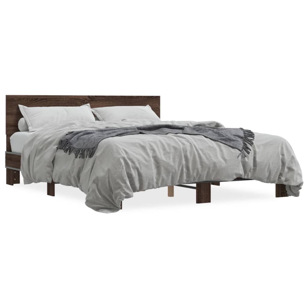 Bed frame without mattress brown oak 150x200 cm