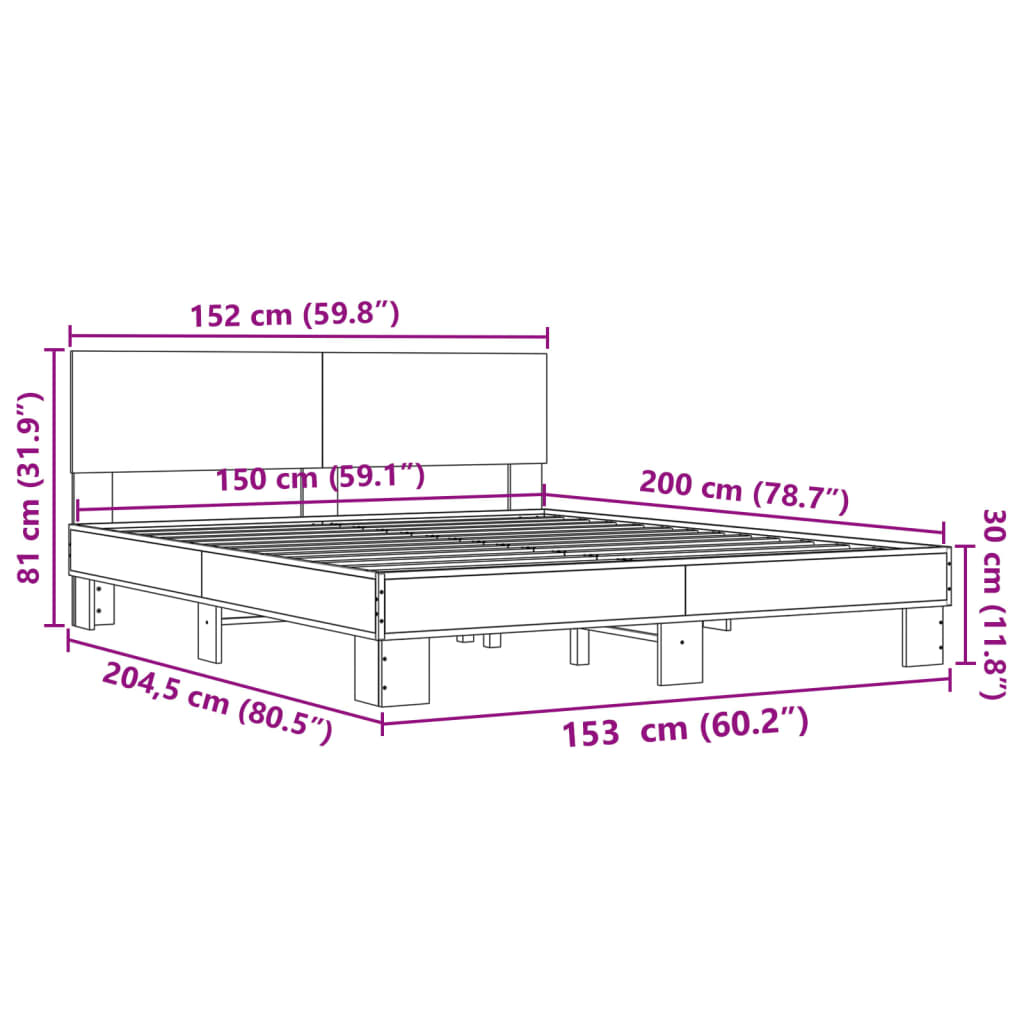 Bed frame without mattress brown oak 150x200 cm