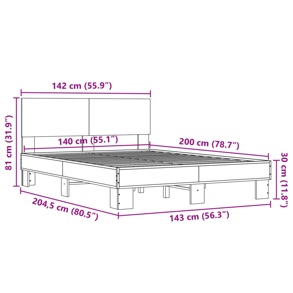 Cadre de lit sans matelas noir 140x200 cm