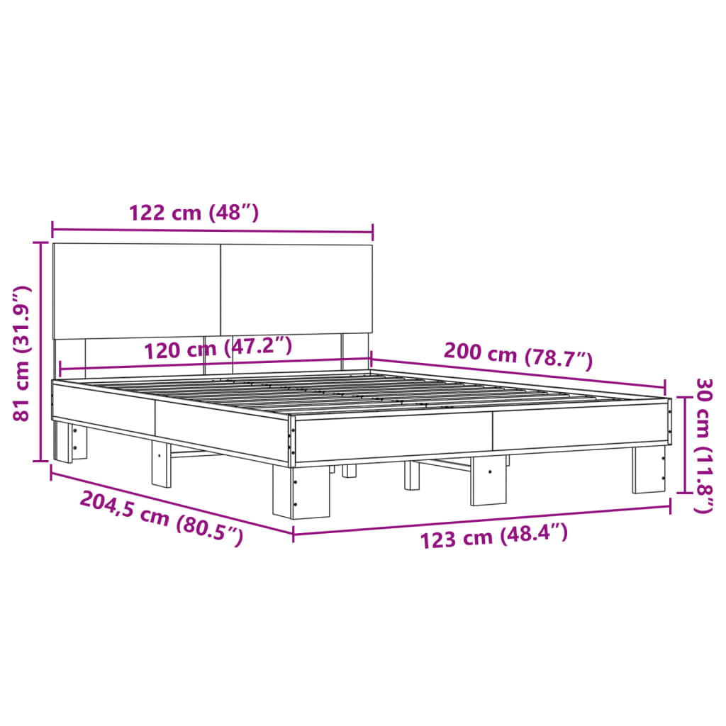 Cadre de lit sans matelas chêne sonoma 120x200 cm