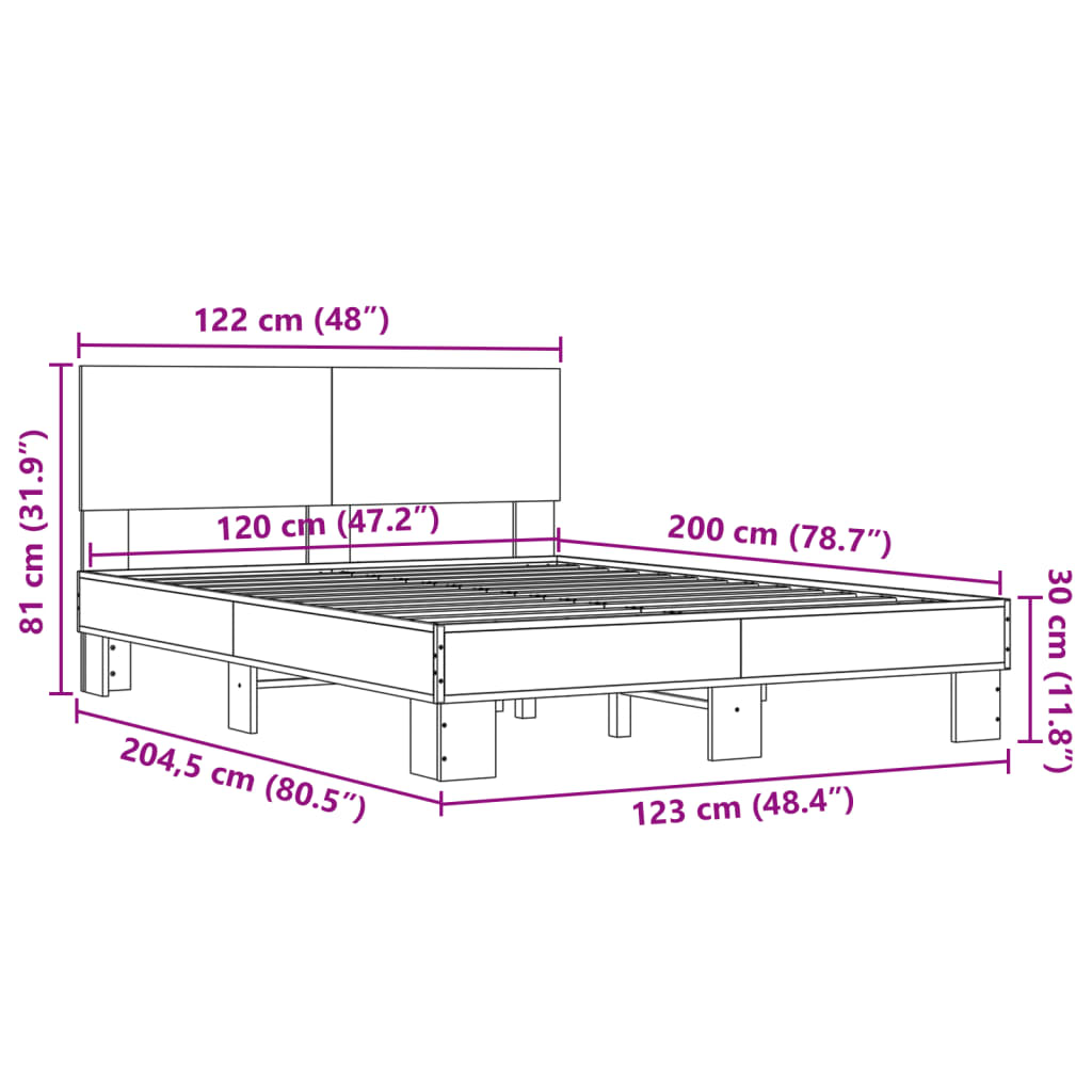 Cadre de lit sans matelas chêne fumé 120x200 cm