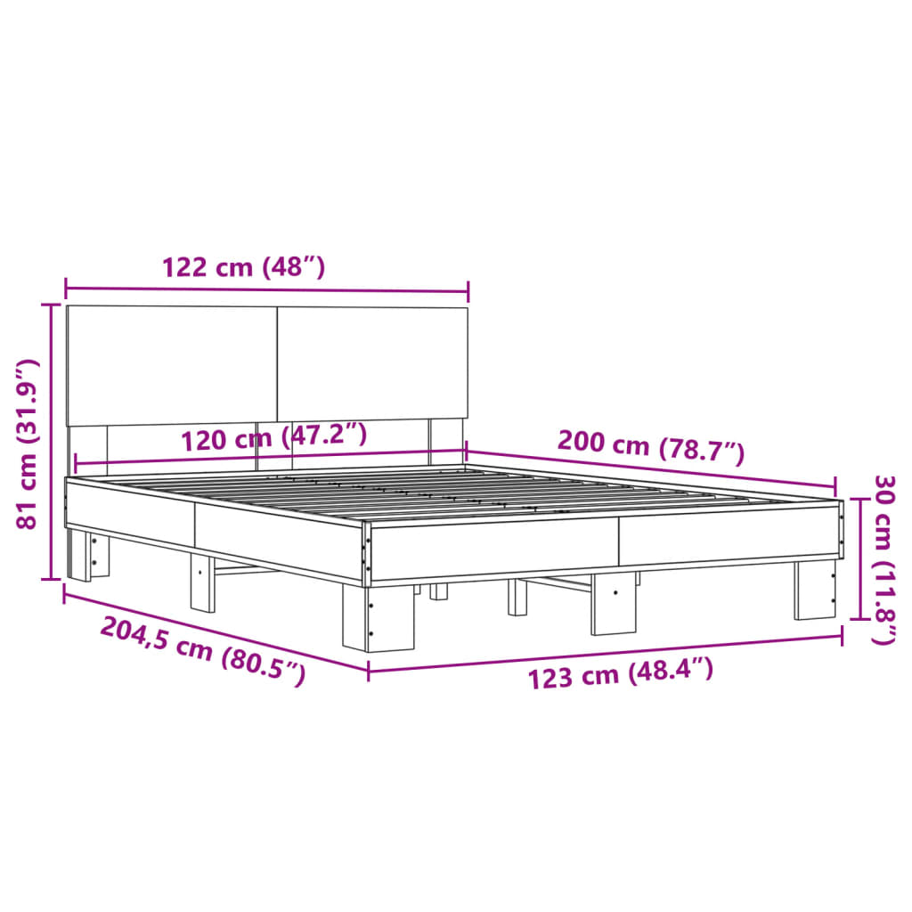 Bed frame without mattress brown oak 120x200 cm