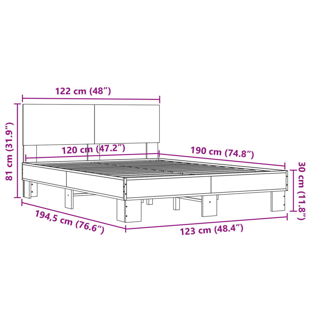 Cadre de lit sans matelas noir 120x190 cm